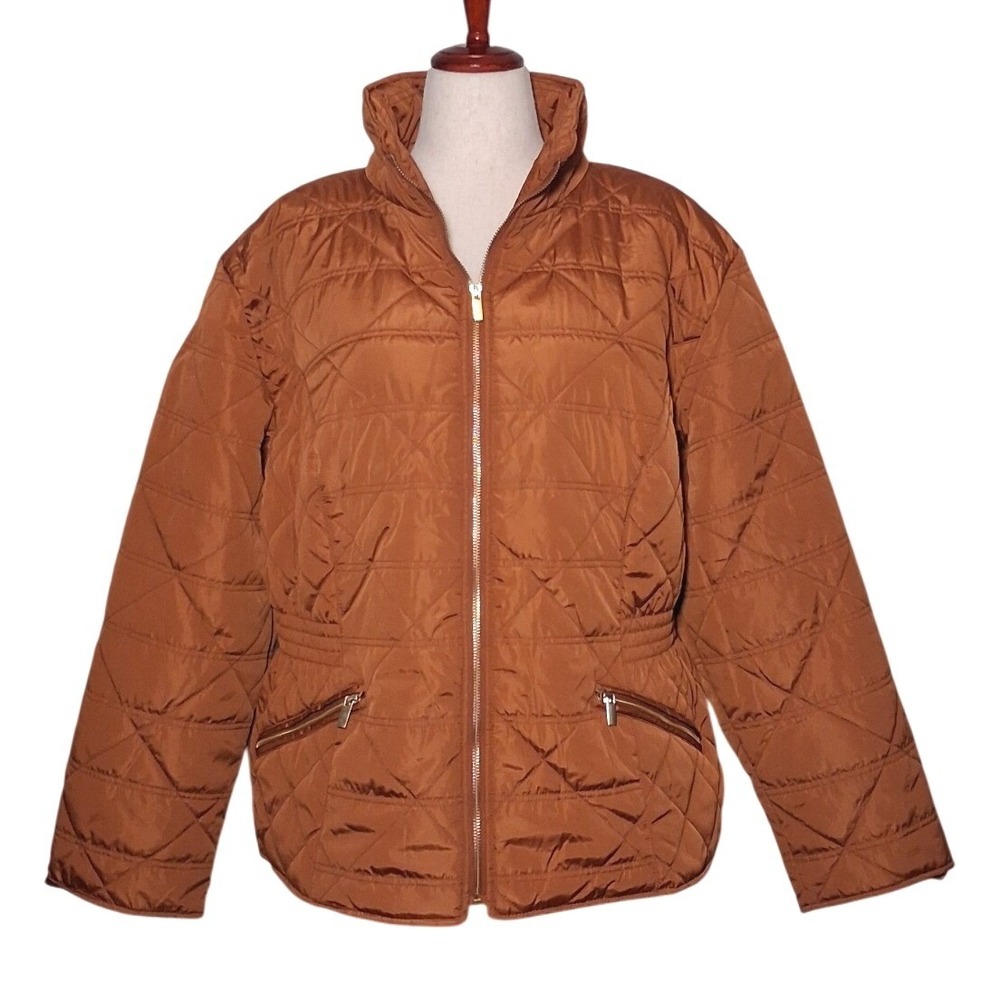 NWT Ashley Stewart‎ Plus Size 18/20 Quilted Puffer Jacket Cognac Brown Zip Up - Picture 2 of 11